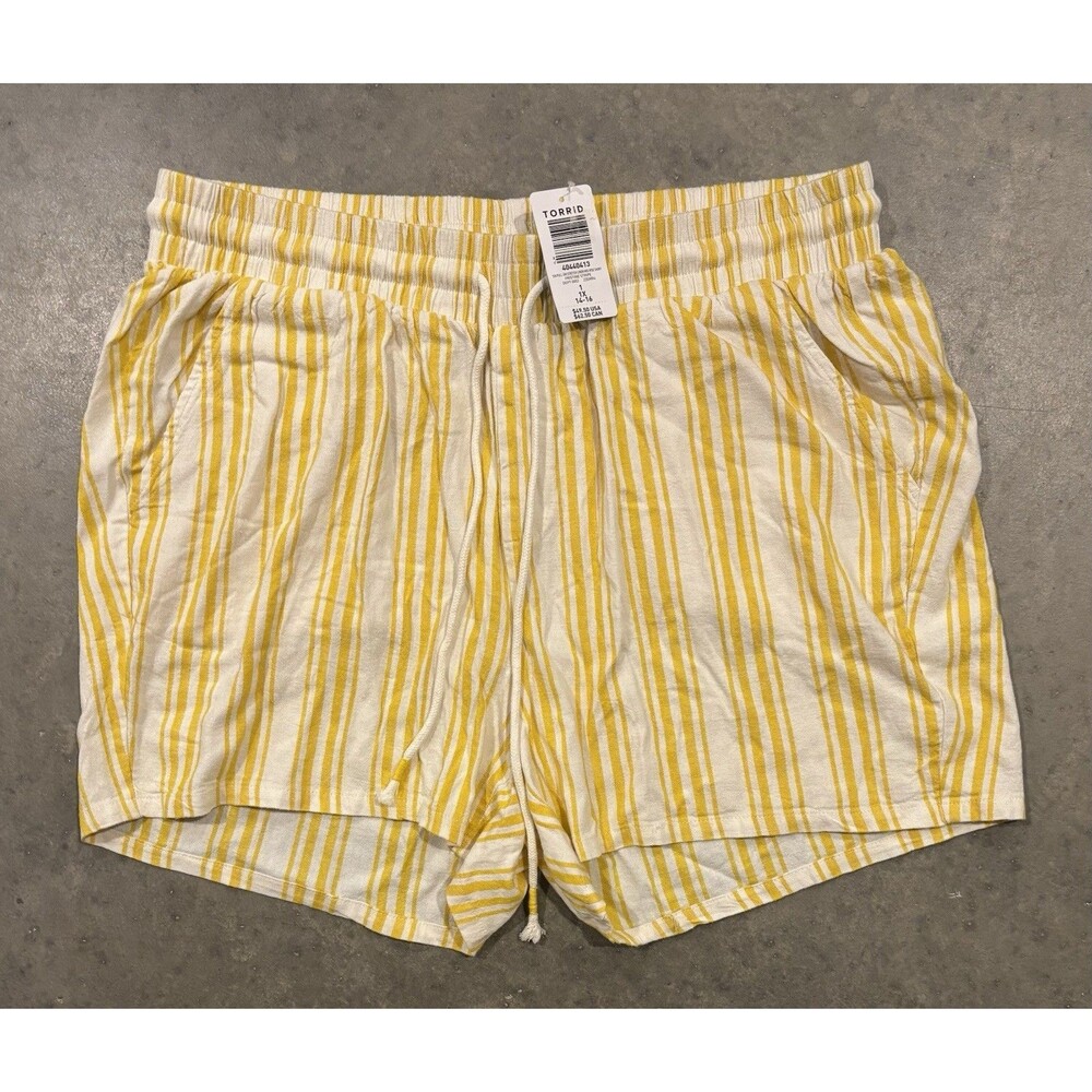 NWT Torrid 5 Inch Pull-On Stretch Linen Mid-Rise Short Pristine Stripe Womens 1X